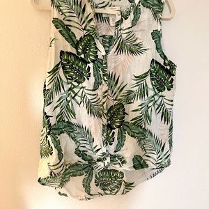 C&C California Linen Button-down Palm Tank